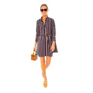 Tuckernuck Newbury stripe cotton royal shirt dress mini navy blue, size medium